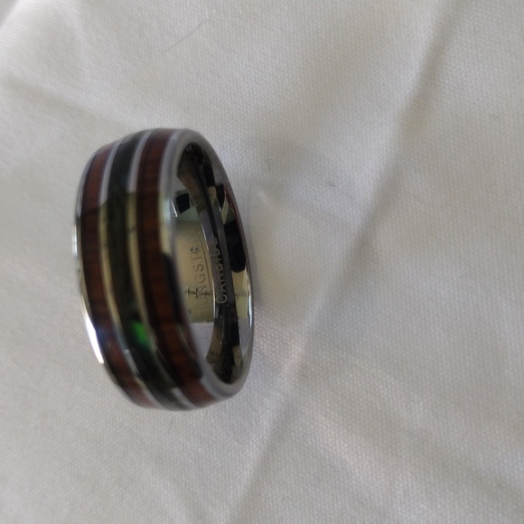 Tungsten Carbide Hawaiian Koa Wood and Abalone Shell Wedding Band Ring Size 9.5 - Picture 8 of 11